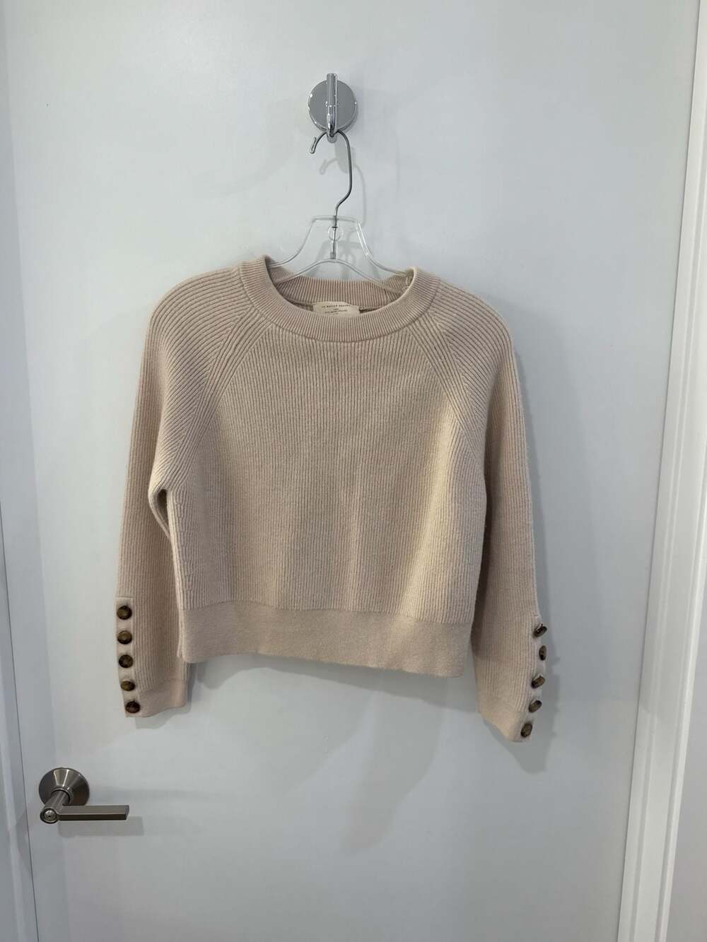 La Maille Sézane Sami Jumper in Beige with Button Sleeve Detail